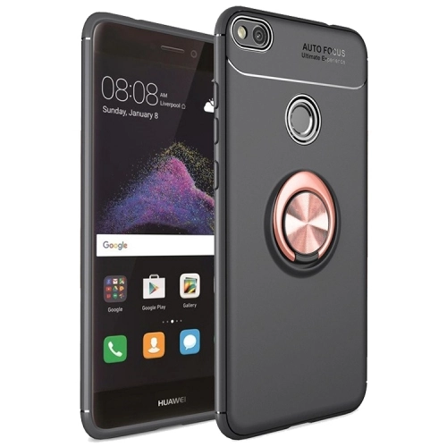 Huawei P9 Lite (2017) Kılıf Renkli Silikon Yüzüklü Standlı Auto Focus Ravel Kapak - Rose Gold