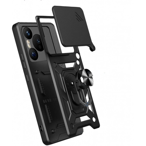 Huawei Pura 70 Kılıf Zırhlı Standlı Silikon Sürgülü Kamera Korumalı Tank Kapak - Mavi