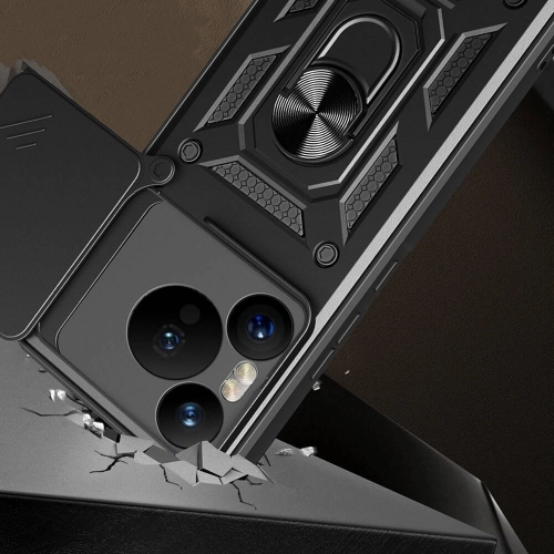 Huawei Pura 70 Kılıf Zırhlı Standlı Silikon Sürgülü Kamera Korumalı Tank Kapak - Mavi