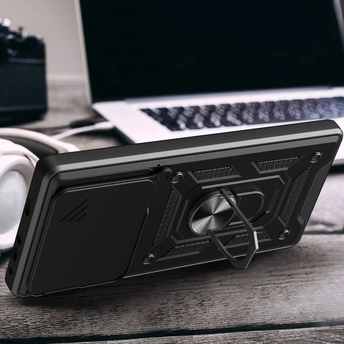 Huawei Pura 70 Kılıf Zırhlı Standlı Silikon Sürgülü Kamera Korumalı Tank Kapak - Mavi