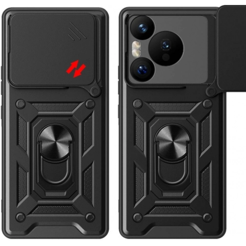 Huawei Pura 70 Kılıf Zırhlı Standlı Silikon Sürgülü Kamera Korumalı Tank Kapak - Mavi