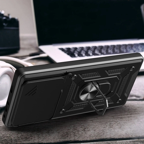 Huawei Pura 70 Pro Kılıf Zırhlı Standlı Silikon Sürgülü Kamera Korumalı Tank Kapak - Mavi