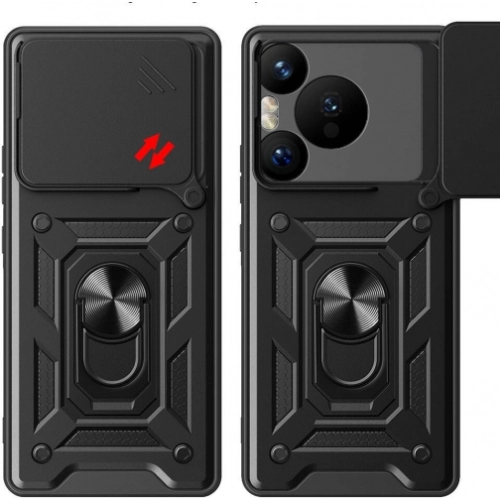 Huawei Pura 70 Pro Kılıf Zırhlı Standlı Silikon Sürgülü Kamera Korumalı Tank Kapak - Mavi