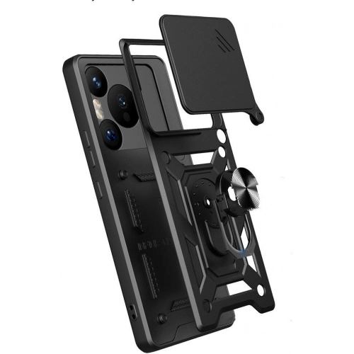 Huawei Pura 70 Pro Kılıf Zırhlı Standlı Silikon Sürgülü Kamera Korumalı Tank Kapak - Mavi