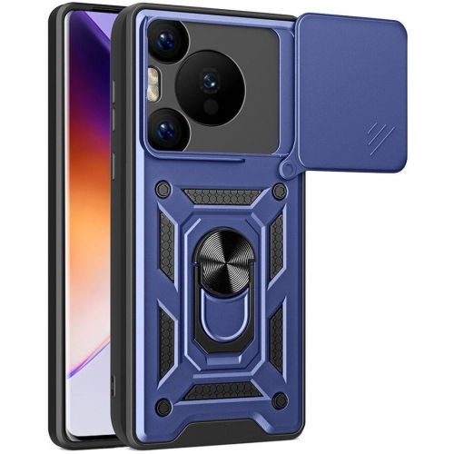 Huawei Pura 70 Pro Kılıf Zırhlı Standlı Silikon Sürgülü Kamera Korumalı Tank Kapak - Siyah