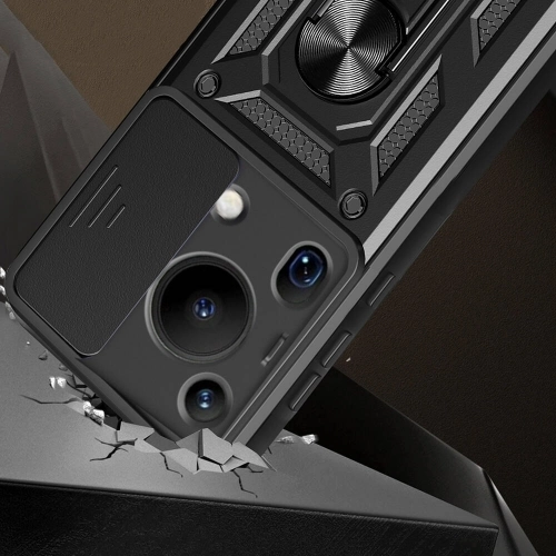 Huawei Pura 70 Ultra Kılıf Zırhlı Standlı Silikon Sürgülü Kamera Korumalı Tank Kapak - Mavi