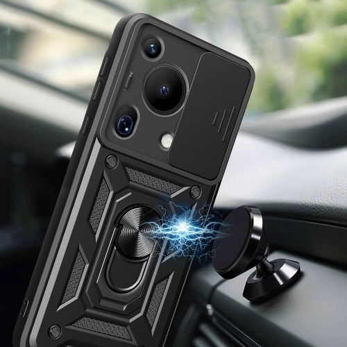 Huawei Pura 70 Ultra Kılıf Zırhlı Standlı Silikon Sürgülü Kamera Korumalı Tank Kapak - Mavi