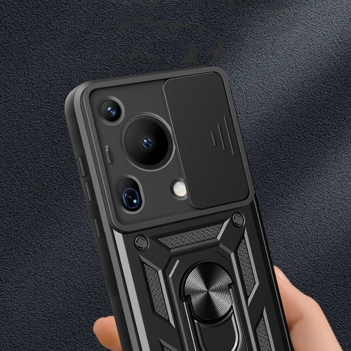 Huawei Pura 70 Ultra Kılıf Zırhlı Standlı Silikon Sürgülü Kamera Korumalı Tank Kapak - Mavi