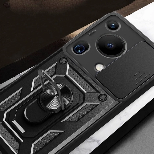 Huawei Pura 70 Ultra Kılıf Zırhlı Standlı Silikon Sürgülü Kamera Korumalı Tank Kapak - Mavi