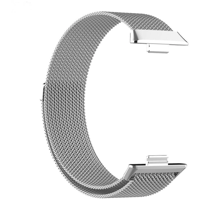 Huawei Watch Fit 3 Metal Kordon Tel Örgü İşlemeli Mıknatıslı KRD-01  - Gümüş