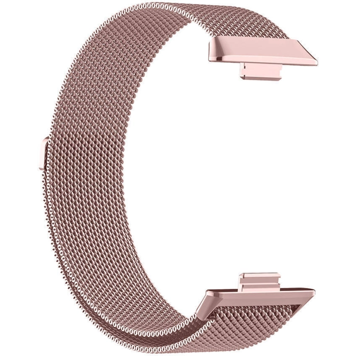Huawei Watch Fit 3 Metal Kordon Tel Örgü İşlemeli Mıknatıslı KRD-01  - Rose Pembe