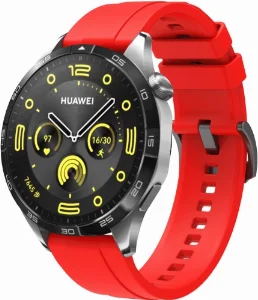 Huawei Watch GT 4 (46MM) Silikon Kordon Metal Tokalı KRD-95  - Kırmızı