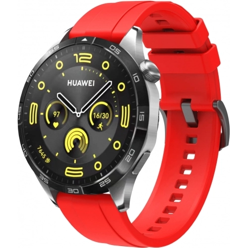 Huawei Watch GT 4 (46MM) Silikon Kordon Metal Tokalı KRD-95  - Kırmızı