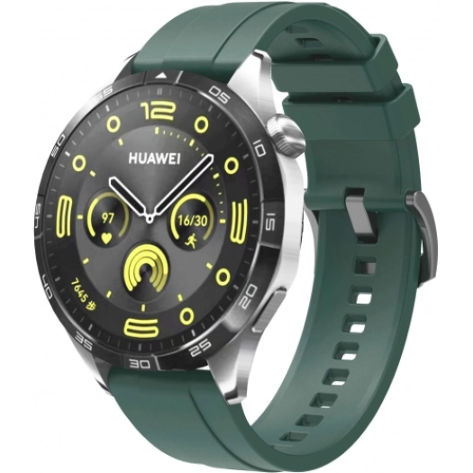 Huawei Watch GT 4 (46MM) Silikon Kordon Metal Tokalı KRD-95  - Koyu Yeşil