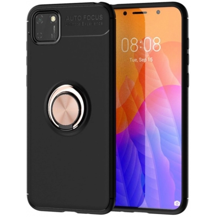 Huawei Y5p Kılıf Renkli Silikon Yüzüklü Standlı Auto Focus Ravel Kapak - Rose Gold