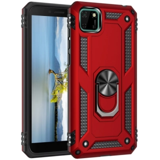 Huawei Y5p Kılıf Silikon Zırhlı Standlı Yüzüklü Mıknatıslı Tank Kapak - Kırmızı