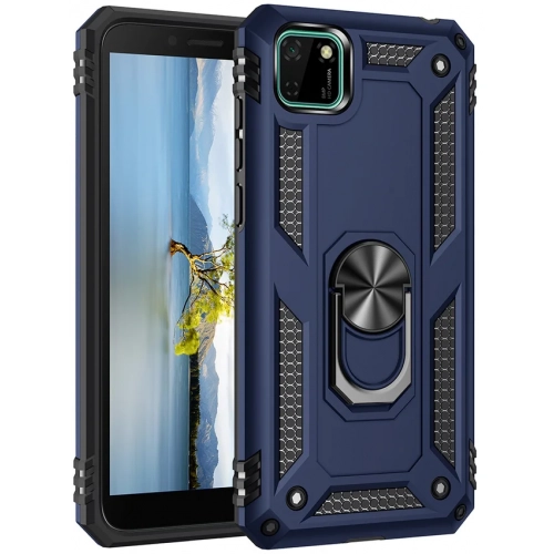 Huawei Y5p Kılıf Silikon Zırhlı Standlı Yüzüklü Mıknatıslı Tank Kapak - Lacivert