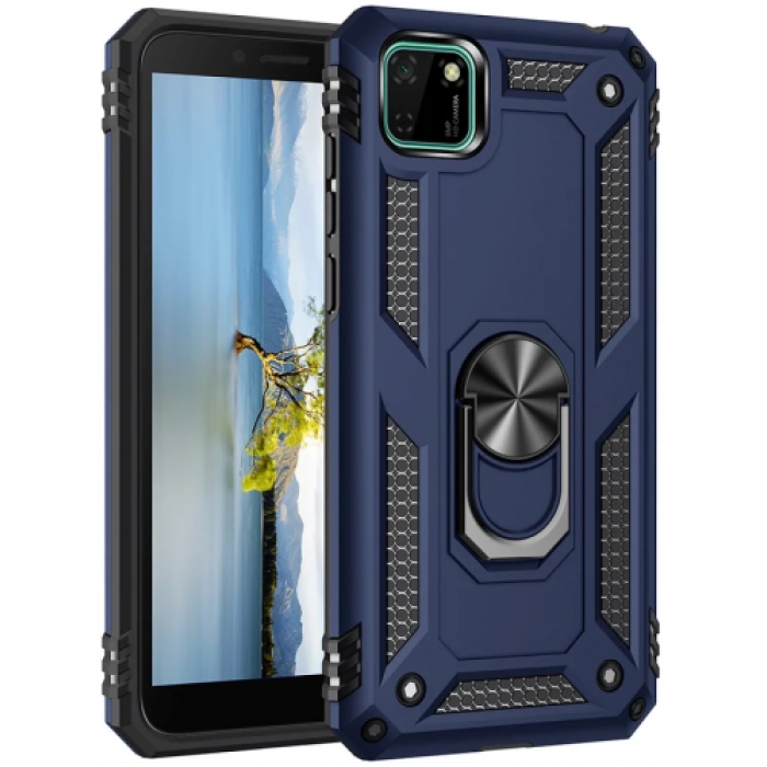 Huawei Y5p Kılıf Silikon Zırhlı Standlı Yüzüklü Mıknatıslı Tank Kapak - Lacivert