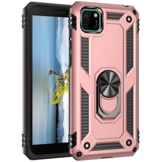 Huawei Y5p Kılıf Silikon Zırhlı Standlı Yüzüklü Mıknatıslı Tank Kapak - Rose Gold