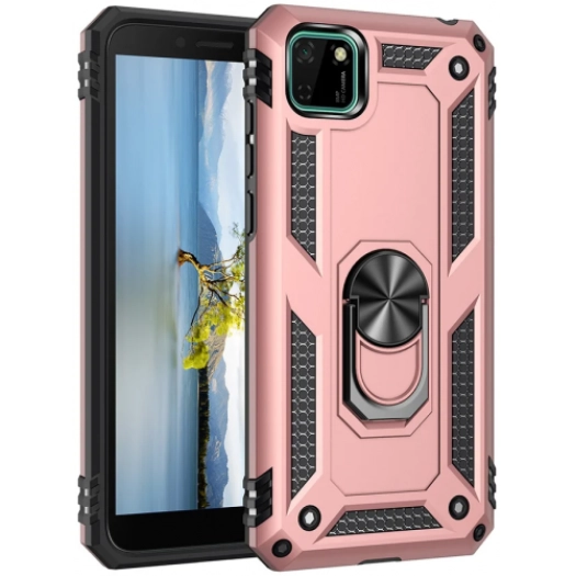 Huawei Y5p Kılıf Silikon Zırhlı Standlı Yüzüklü Mıknatıslı Tank Kapak - Rose Gold