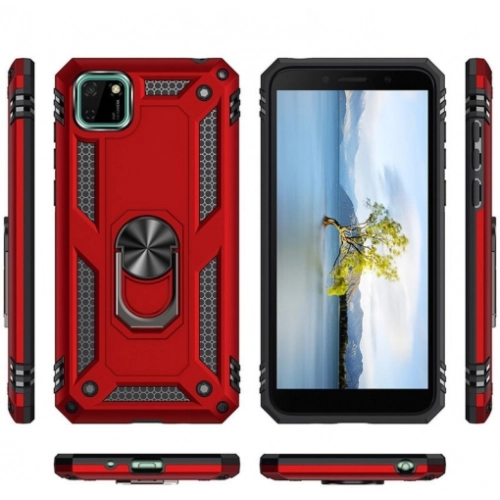 Huawei Y5p Kılıf Silikon Zırhlı Standlı Yüzüklü Mıknatıslı Tank Kapak - Siyah