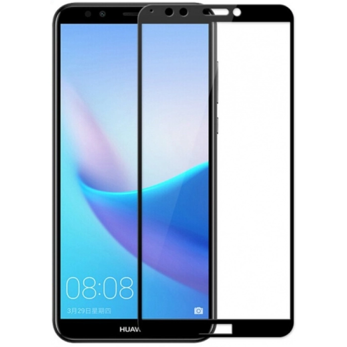 Huawei Y6 2018 Kırılmaz Cam Tam Kapatan Kenarları Kırılmaya Dayanıklı Cam Ekran Koruyucu - Siyah