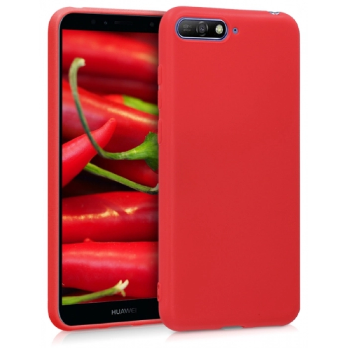Huawei Y6 2018 Kılıf İnce Soft Mat Renkli Esnek Silikon Kapak - Kırmızı