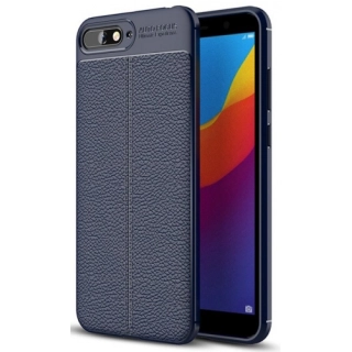 Huawei Y6 2018 Kılıf Deri Görünümlü Lüks Parmak İzi Bırakmaz Niss Silikon Kapak - Lacivert