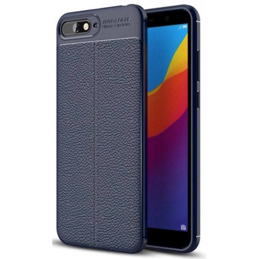 Huawei Y6 2018 Kılıf Deri Görünümlü Lüks Parmak İzi Bırakmaz Niss Silikon Kapak - Lacivert