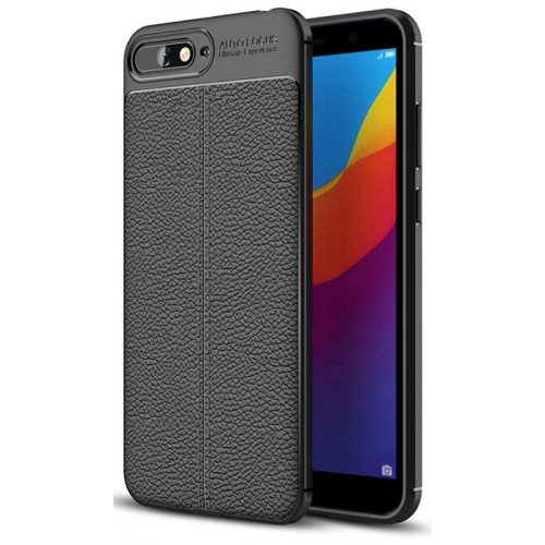 Huawei Y6 2018 Kılıf Deri Görünümlü Lüks Parmak İzi Bırakmaz Niss Silikon Kapak - Siyah