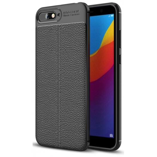 Huawei Y6 2018 Kılıf Deri Görünümlü Lüks Parmak İzi Bırakmaz Niss Silikon Kapak - Siyah