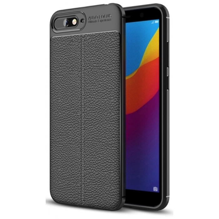 Huawei Y6 2018 Kılıf Deri Görünümlü Lüks Parmak İzi Bırakmaz Niss Silikon Kapak - Siyah