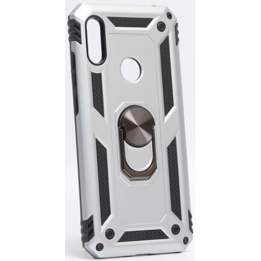 Huawei Y6 2019 Kılıf Silikon Zırhlı Standlı Yüzüklü Mıknatıslı Tank Kapak - Gri