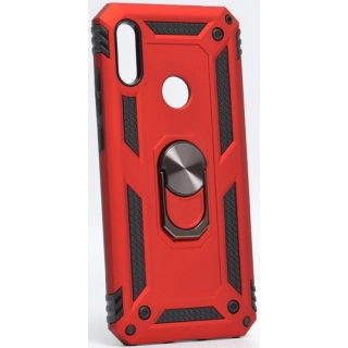 Huawei Y6 2019 Kılıf Silikon Zırhlı Standlı Yüzüklü Mıknatıslı Tank Kapak - Kırmızı