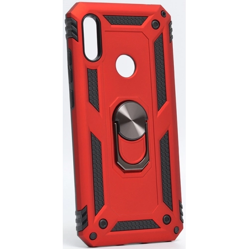 Huawei Y6 2019 Kılıf Silikon Zırhlı Standlı Yüzüklü Mıknatıslı Tank Kapak - Kırmızı