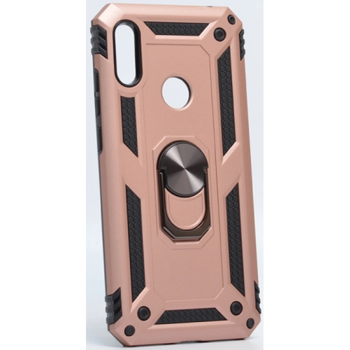 Huawei Y6 2019 Kılıf Silikon Zırhlı Standlı Yüzüklü Mıknatıslı Tank Kapak - Rose Gold