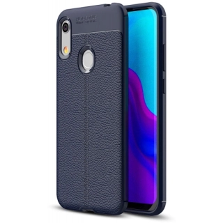 Huawei Y6 2019 Kılıf Deri Görünümlü Lüks Parmak İzi Bırakmaz Niss Silikon Kapak - Lacivert