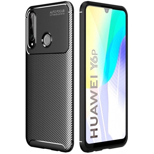 Huawei Y6p Kılıf Silikon Parmak İzi Bırakmayan Karbon Soft Negro Kapak - Siyah