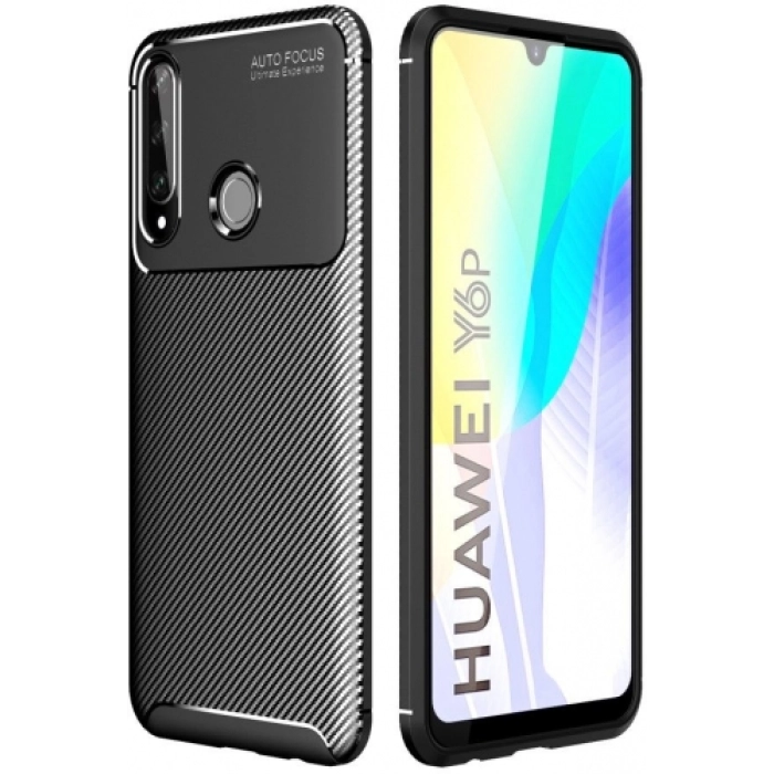 Huawei Y6p Kılıf Silikon Parmak İzi Bırakmayan Karbon Soft Negro Kapak - Siyah