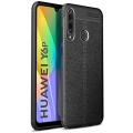 Huawei Y6p Kılıf Deri Görünümlü Lüks Parmak İzi Bırakmaz Niss Silikon Kapak - Siyah