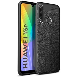 Huawei Y6p Kılıf Deri Görünümlü Lüks Parmak İzi Bırakmaz Niss Silikon Kapak - Siyah