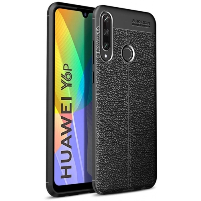 Huawei Y6p Kılıf Deri Görünümlü Lüks Parmak İzi Bırakmaz Niss Silikon Kapak - Siyah