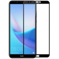 Huawei Y7 2018 Kırılmaz Cam Tam Kapatan Kenarları Kırılmaya Dayanıklı Cam Ekran Koruyucu - Siyah