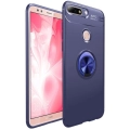 Huawei Y7 2018 Kılıf Renkli Silikon Yüzüklü Standlı Auto Focus Ravel Kapak - Mavi