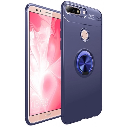 Huawei Y7 2018 Kılıf Renkli Silikon Yüzüklü Standlı Auto Focus Ravel Kapak - Mavi