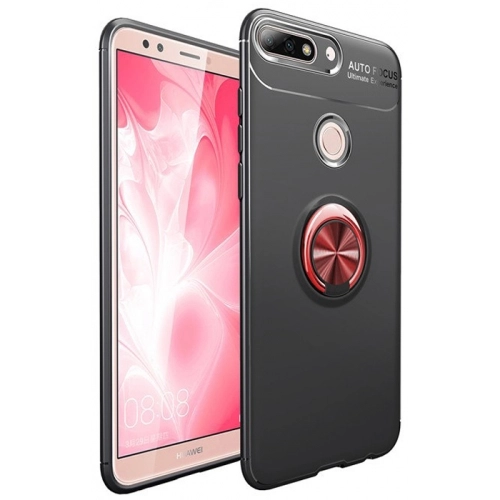 Huawei Y7 2018 Kılıf Renkli Silikon Yüzüklü Standlı Auto Focus Ravel Kapak - Rose Gold