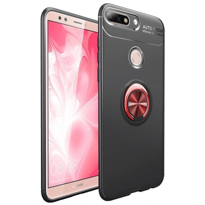Huawei Y7 2018 Kılıf Renkli Silikon Yüzüklü Standlı Auto Focus Ravel Kapak - Rose Gold