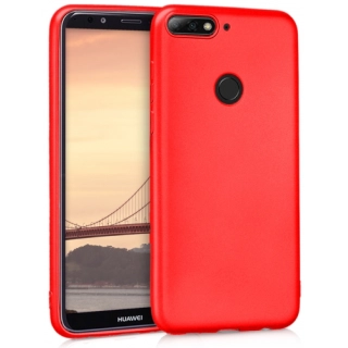 Huawei Y7 2018 Kılıf İnce Soft Mat Renkli Esnek Silikon Kapak - Kırmızı