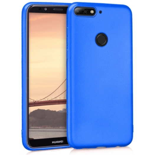 Huawei Y7 2018 Kılıf İnce Soft Mat Renkli Esnek Silikon Kapak - Mavi