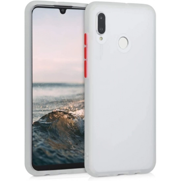 Huawei Y7 2019 Kılıf Exlusive Arkası Mat Tam Koruma Darbe Emici - Beyaz